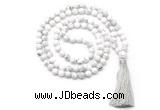 GMN8510 8mm, 10mm white howlite 27, 54, 108 beads mala necklace with tassel