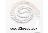 GMN8559 8mm, 10mm matte rose quartz & matte white howlite 108 beads mala necklace with tassel