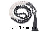 GMN8560 8mm, 10mm black labradorite, matte rose quartz & black agate 108 beads mala necklace with tassel