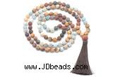 GMN8568 8mm, 10mm matte mixed amazonite & jasper 108 beads mala necklace with tassel