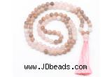 GMN8581 8mm, 10mm sunstone, rose quartz & white jade 108 beads mala necklace with tassel