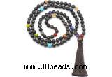 GMN8623 Hand-knotted 7 Chakra 8mm, 10mm coffee wooden jasper 108 beads mala necklace with tassel