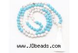 GMN8631 8mm, 10mm white & blue howlite 108 beads mala necklace with tassel