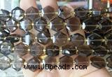 HABS10 15 inches 12mm faceted hexagon smoky quartz beads wholesale