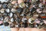 HABS12 15 inches 12mm faceted hexagon black veined rhodonite beads wholesale