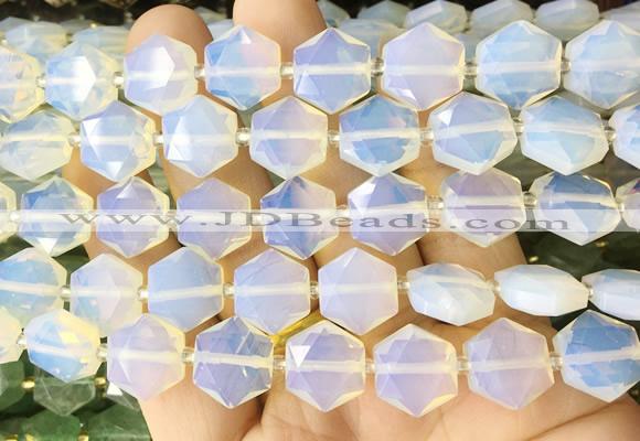 HABS15 15 inches 12mm faceted hexagon white opalite beads wholesale