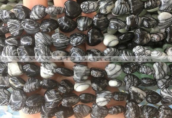 HGBS22 15 inches 12mm heart black net jasper gemstone beads wholesale