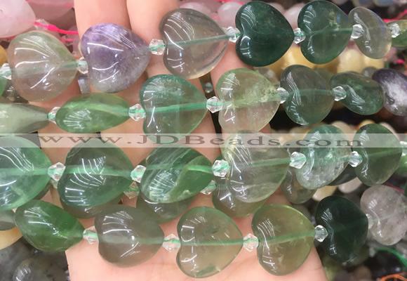 HGBS47 15 inches 20mm heart fluorite gemstone beads wholesale