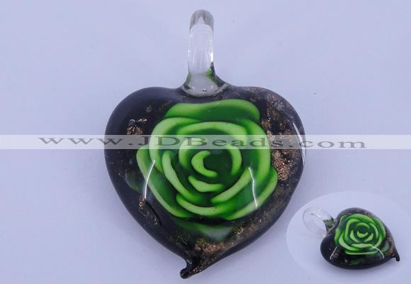 LP11 14*35*45mm heart inner flower lampwork glass pendants