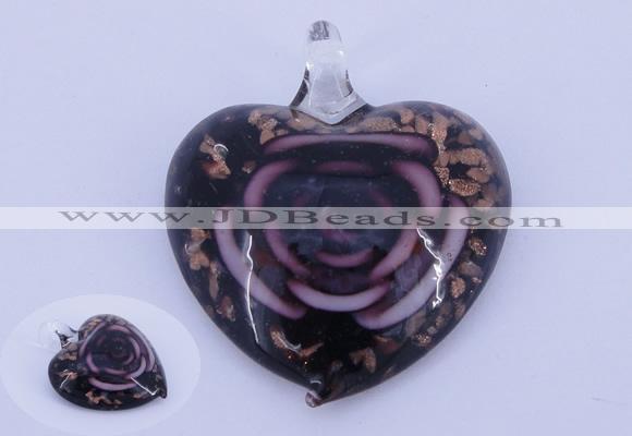 LP12 13*38*43mm heart inner flower lampwork glass pendants