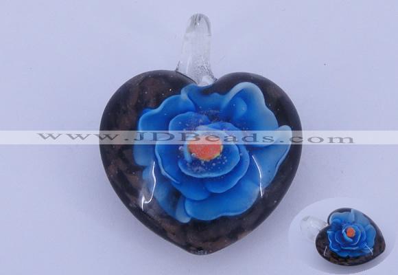 LP15 15*30*38mm heart inner flower lampwork glass pendants