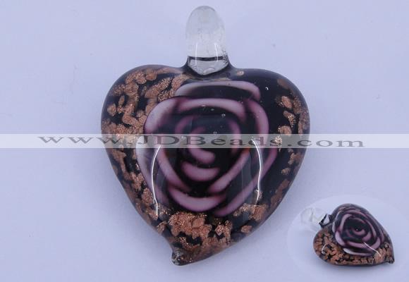 LP23 14*34*45mm heart inner flower lampwork glass pendants