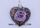 LP25 15*40*50mm heart inner flower lampwork glass pendants