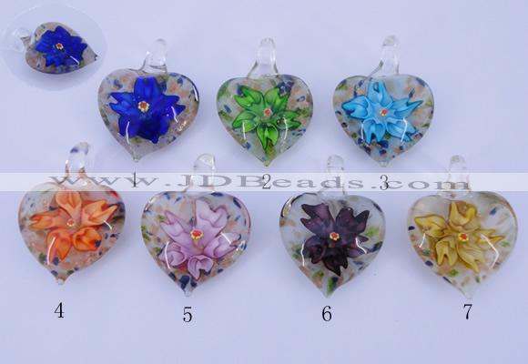 LP32 15*30*40mm heart inner flower lampwork glass pendants