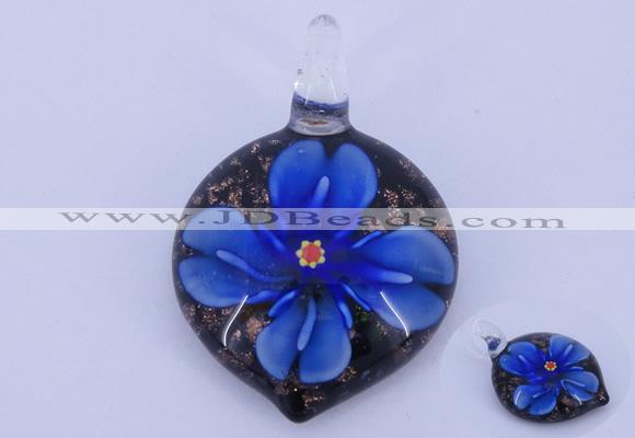 LP38 13*32*46mm heart inner flower lampwork glass pendants