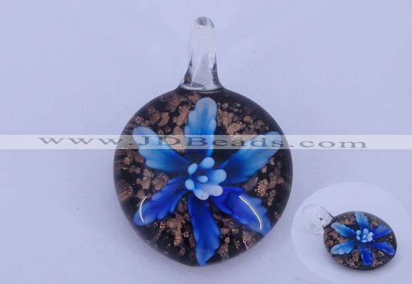 LP41 15*32*45mm flat round inner flower lampwork glass pendants