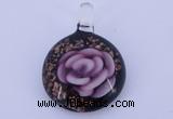 LP42 13*31*43mm flat round inner flower lampwork glass pendants