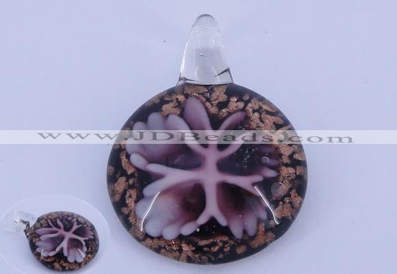 LP46 13*34*45mm flat round inner flower lampwork glass pendants