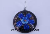 LP47 13*35*46mm flat round inner flower lampwork glass pendants