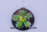 LP48 13*34*48mm flat round inner flower lampwork glass pendants