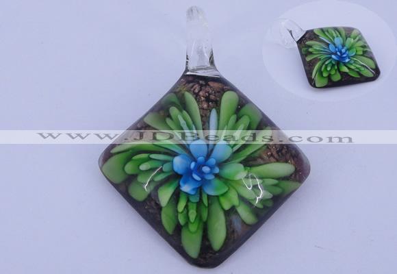 LP63 12*39*50mm diamond inner flower lampwork glass pendants