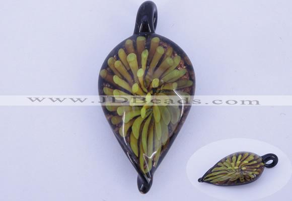 LP90 13*25*53mm leaf inner flower lampwork glass pendants