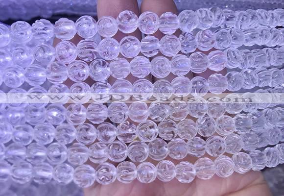 NCBS05 15 inches 8mm carved rose flower white crystal beads wholesale