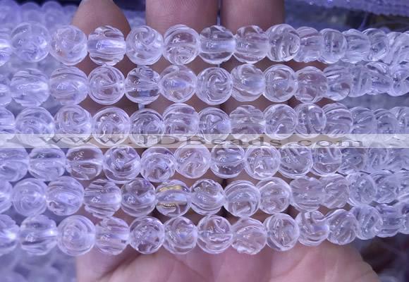 NCBS06 15 inches 10mm carved rose flower white crystal beads wholesale