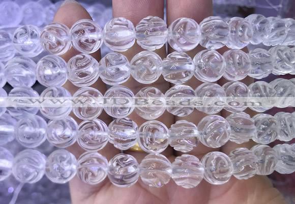 NCBS07 15 inches 12mm carved rose flower white crystal beads wholesale