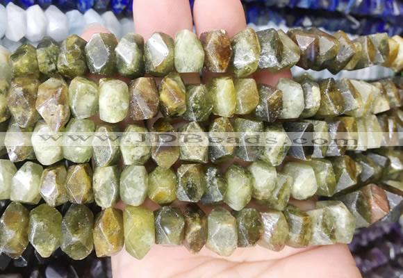 NGBS211 15 inches 8*12mm - 10*14mm faceted nuggets green garnet beads