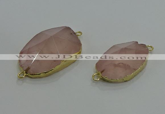 NGC1276 18*25mm - 30*35mm freeform rose quartz connectors