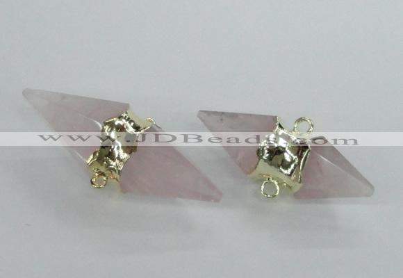 NGC347 18*30mm - 15*45mm faceted bicone rose quartz connectors