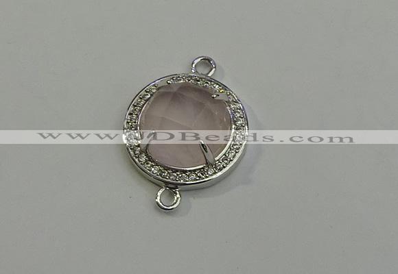 NGC5017 20mm flat round rose quartz with rhinestone connectors