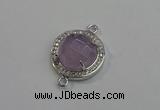 NGC5018 20mm flat round amethyst with rhinestone connectors