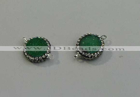 NGC5045 12mm - 14mm flat round druzy quartz with rhinestone connectors