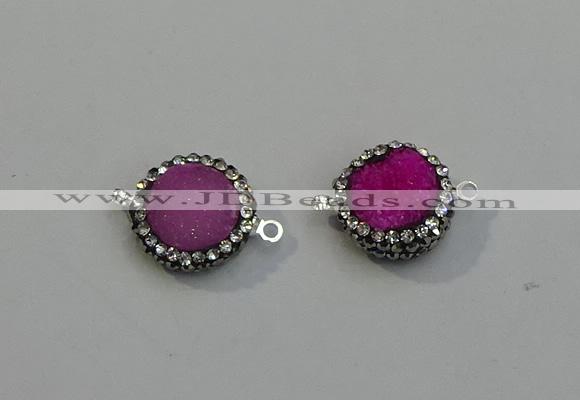 NGC5047 12mm - 14mm flat round druzy quartz with rhinestone connectors