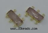 NGC5351 12*30mm - 15*30mm faceted rectangle rose quartz connectors