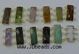 NGC5372 12*30mm - 15*30mm faceted rectangle mixed gemstone connectors