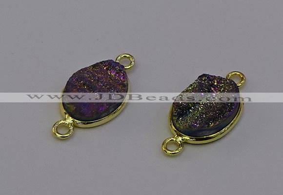 NGC5586 12*16mm oval plated druzy agate connectors wholesale