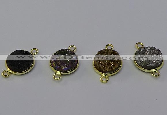 NGC5602 15mm - 16mm coin plated druzy agate connectors wholesale