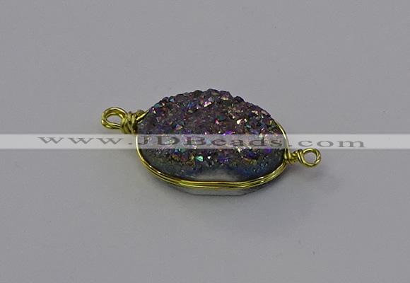 NGC5619 15*20mm oval plated druzy quartz connectors wholesale