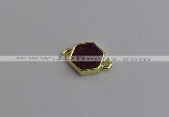 NGC5852 12*12mm hexagon plated druzy agate connectors wholesale