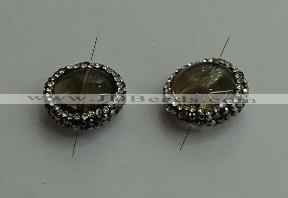 NGC6580 18mm - 20mm flat round smoky quartz connectors wholesale