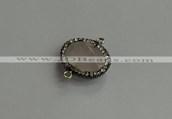 NGC6651 18*25mm faceted freeform rose quartz connectors