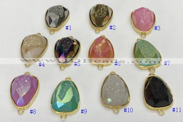 NGC7011 17*22mm faceted teardrop plated druzy agate connectors