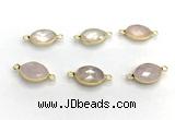 NGC7035 11*15mm faceted oval rose quartz connectors