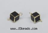 NGC726 12*12mm cube black agate connectors wholesale