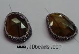 NGC7524 25*35mm - 28*38mm faceted freeform yellow tiger eye connectors