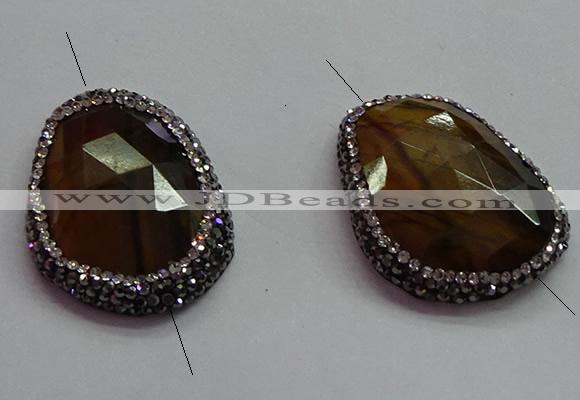 NGC7524 25*35mm - 28*38mm faceted freeform yellow tiger eye connectors