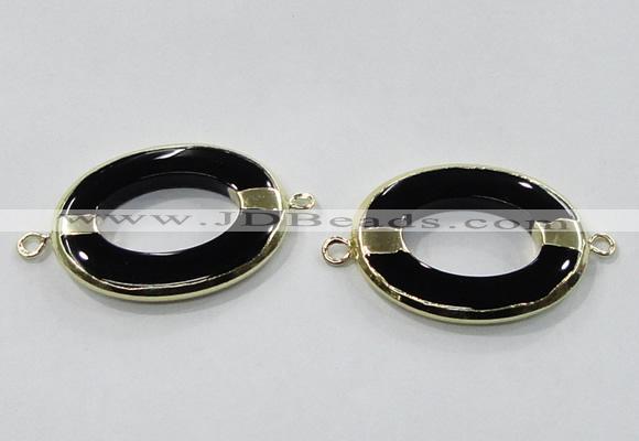 NGC888 30*40mm oval black agate connectors wholesale